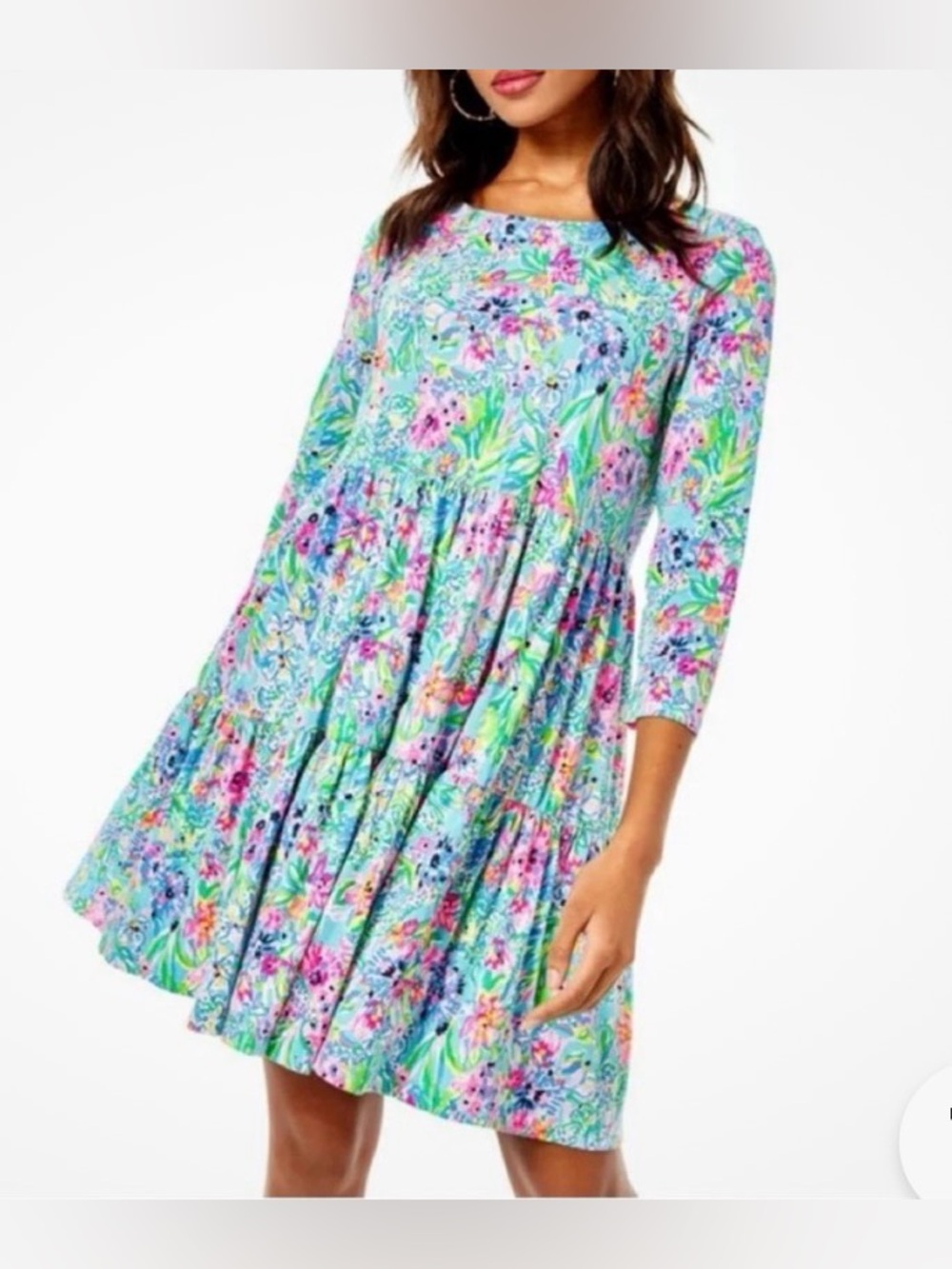 Lilly Pulitzer Pastel Floral Scoop Neck Top in Aqua Multi